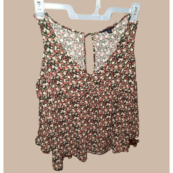 American Eagle Cold Shoulder Brown Floral Pattern Top - size M - Picture 2 of 5